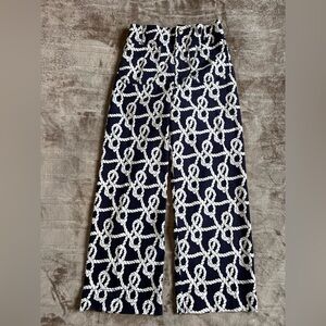 Maeve The Colette Cropped Wide-Leg Crop Pants Navy Blue Nautical Rope Print $40